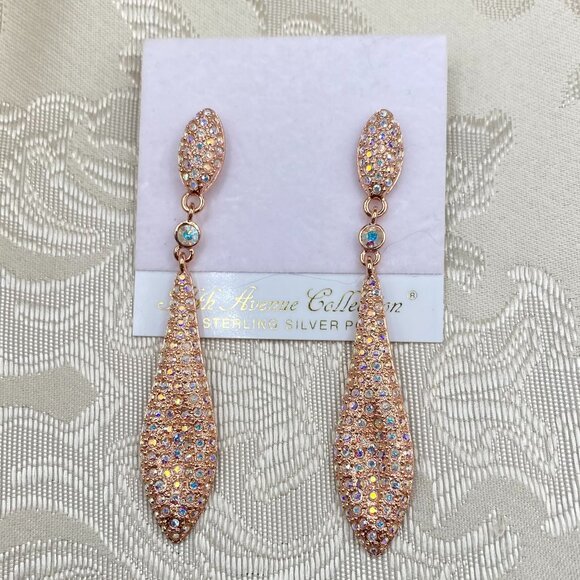 Fifth Avenue Rose Gold Crystal Dangle Earrings NWT - Picture 1 of 7